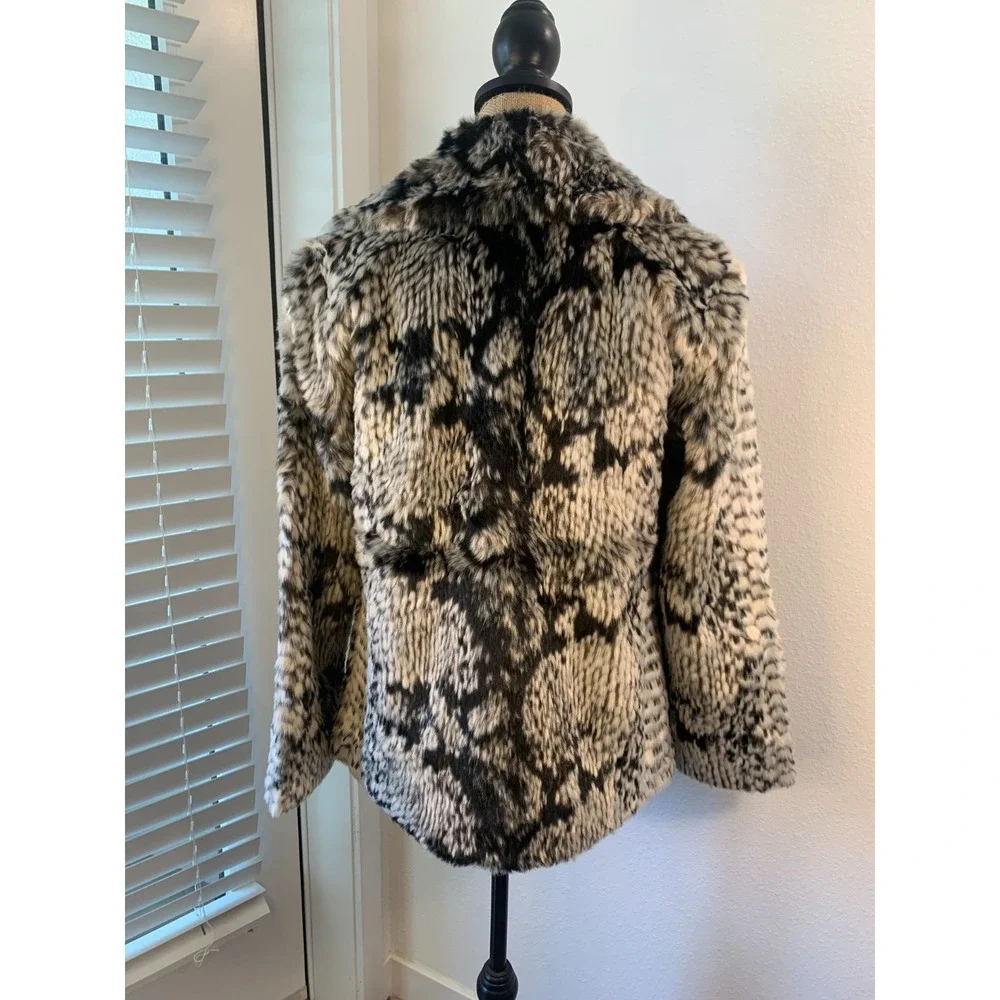 (F-174) Dennis Basso Faux Fur Coat QVC Women XXS Black White Leopard Jacket‎ New